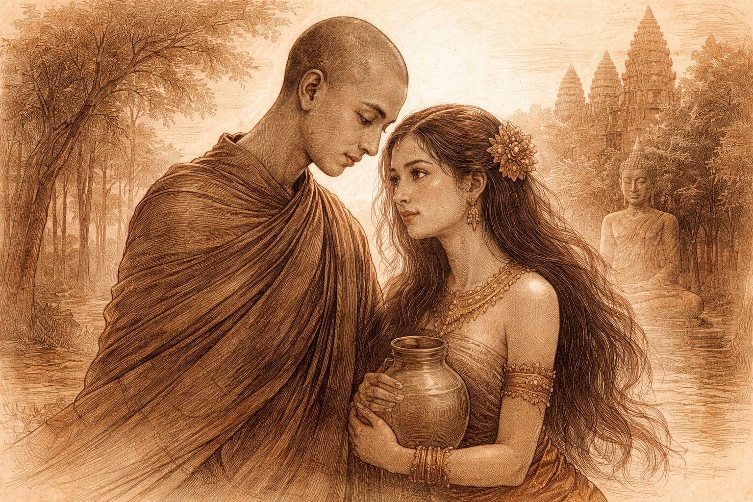 Intimate moment near an ancient temple